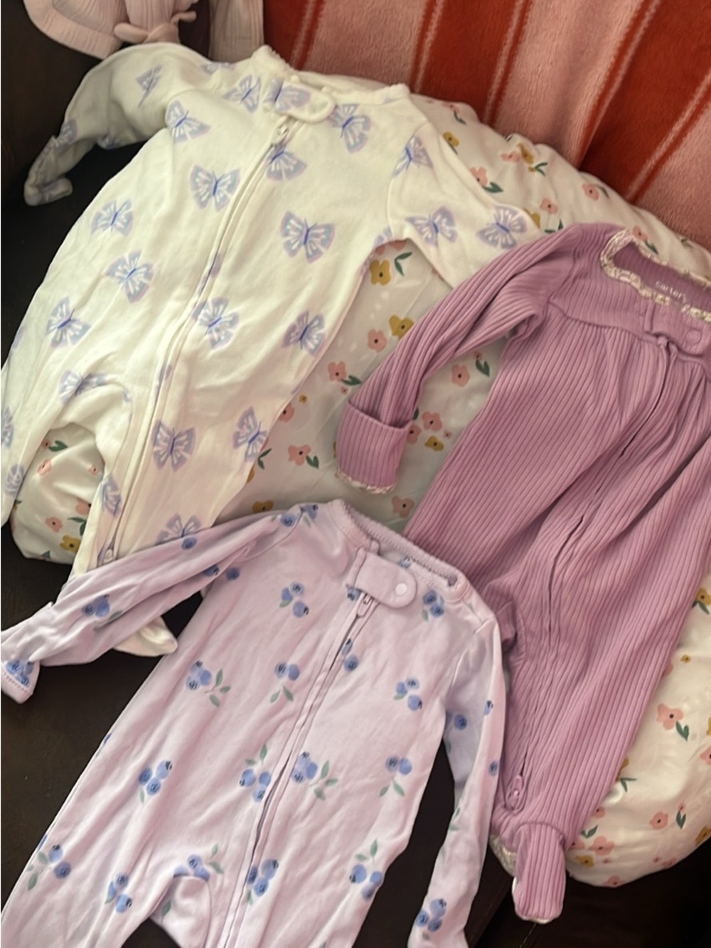 Kids Zipper Footed Pajama Set - Lilac & White Butterfly Floral